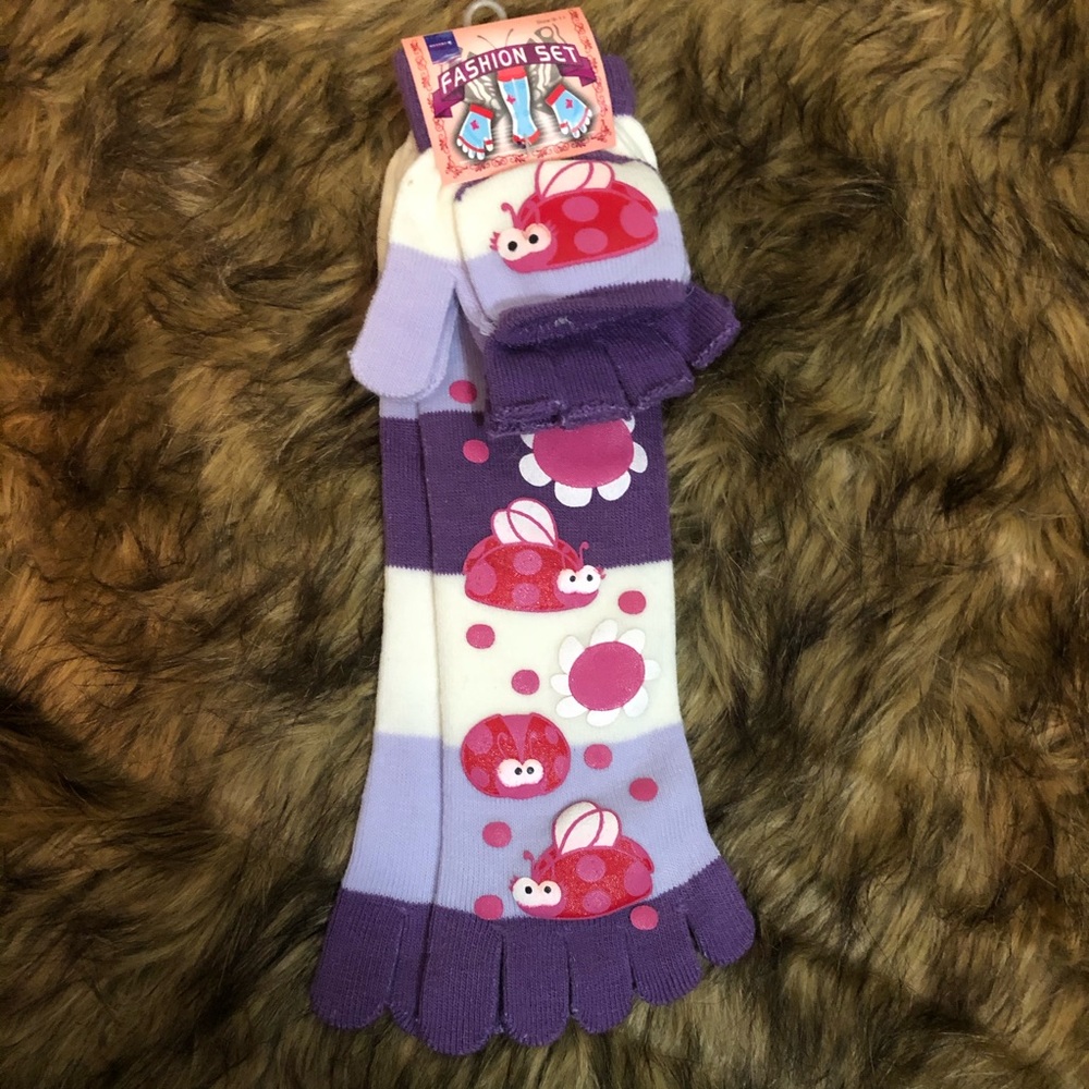 Fashion set gloves and toe socks girls 9-11